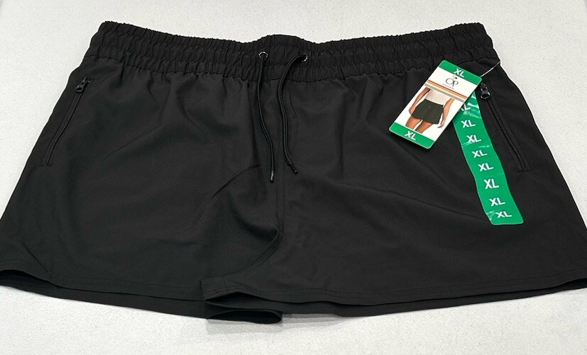 Ocean Pacific Women's Drawstring with 3 Zipper Pockets Shorts, Black, Size XL