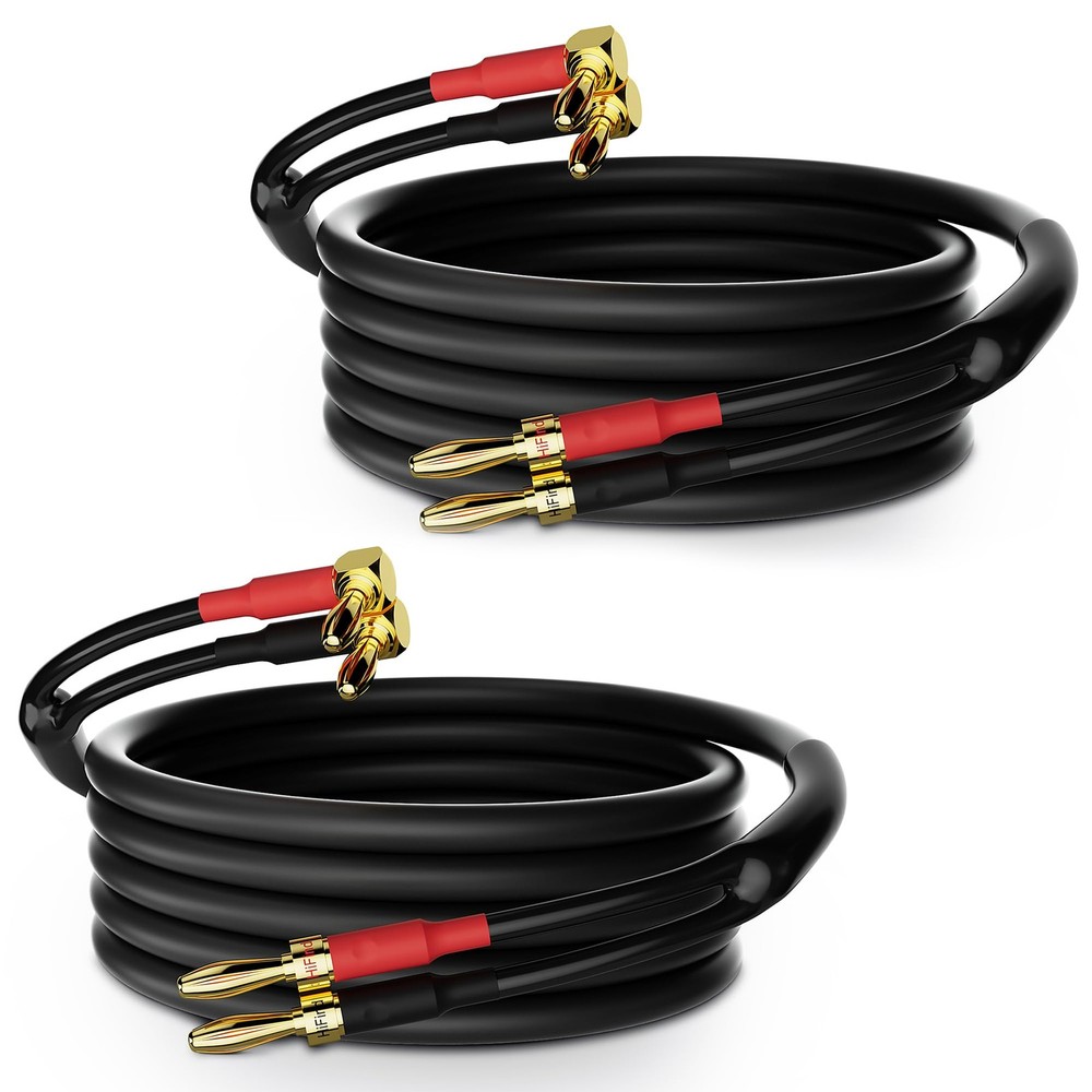 6ft 2-Pack Gold-Plated 90° Angled to Straight Speaker Cable Wire