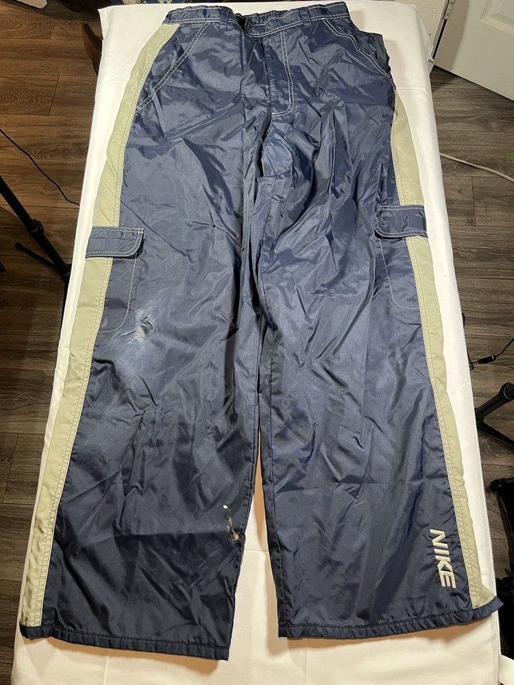 Vintage Nike Track Pants Mens L Navy Baggy Cargo  Mesh Lined Windbreaker Y2K