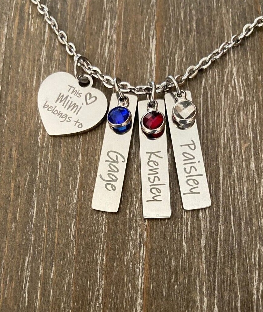 Mimi Necklace  personalized engraved names birthstones custom Grandma Gift