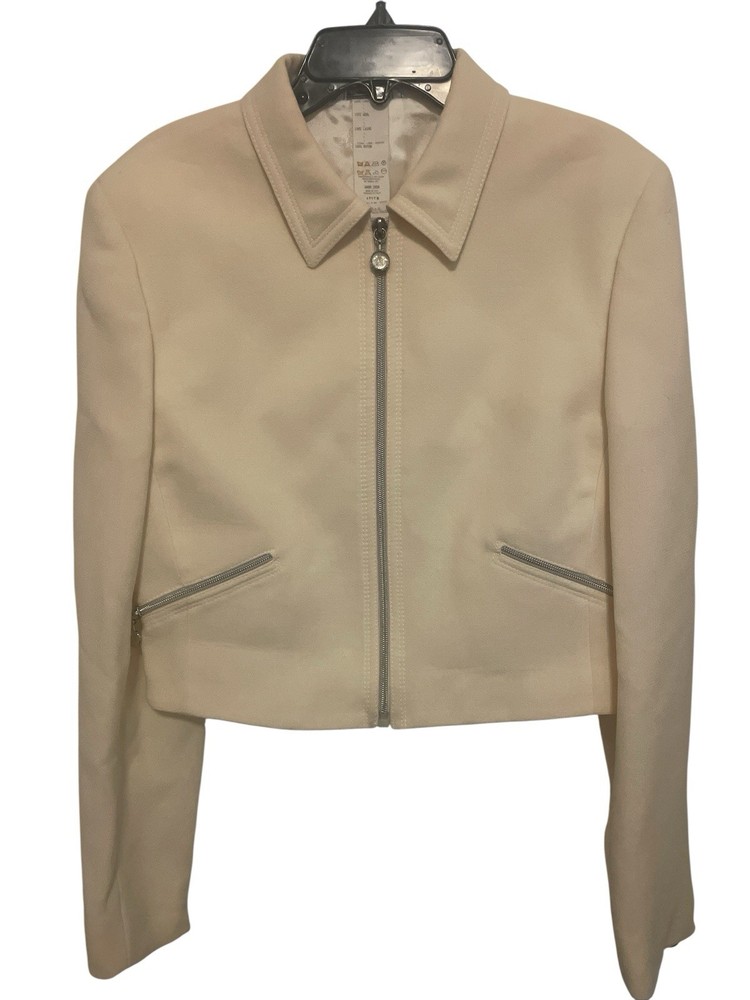 Gianni Versace Couture Vintage Women's Wool Beige Zipped Blazer Jacket Size 44