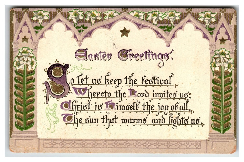 Raphael Tuck Easter Greetings Postcard 1912 Embossed Floral Poem
