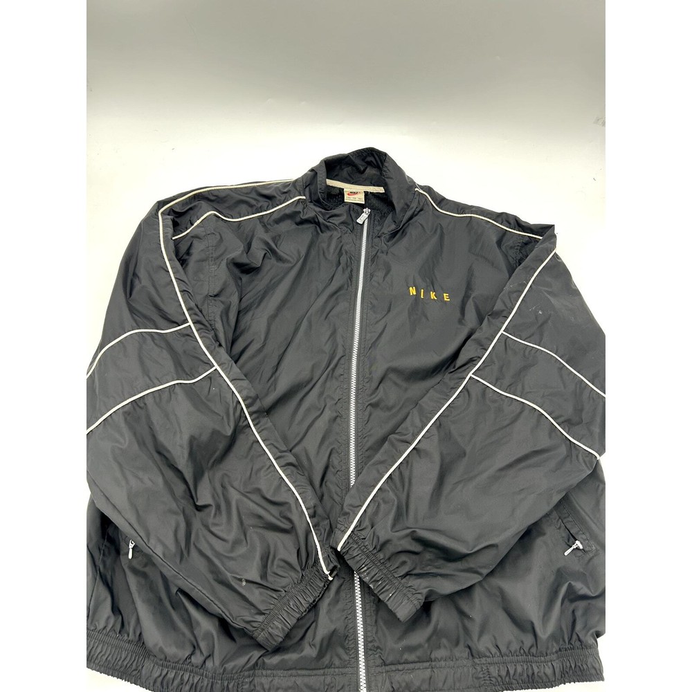 Vintage Nike Jacket Men Size XXL Black Tag Full Zip Windbreaker Nylon Gold Logo