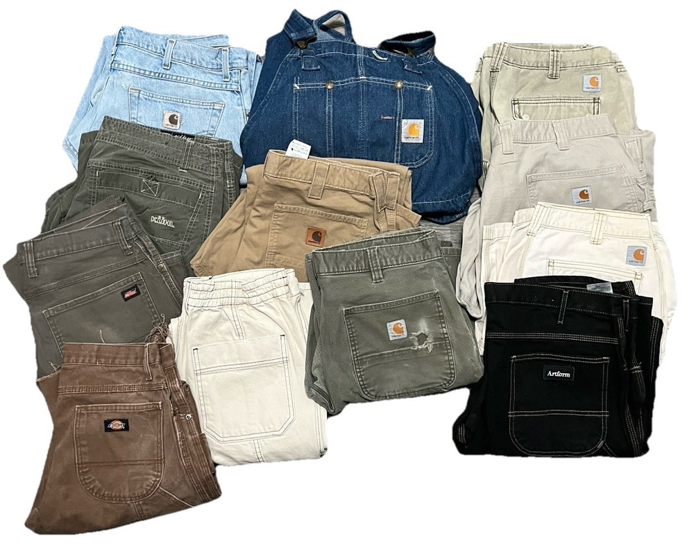 LOT OF 12: Carhartt Pants Mens & women's MIXED SIZES Workwear Denim Duck Utility