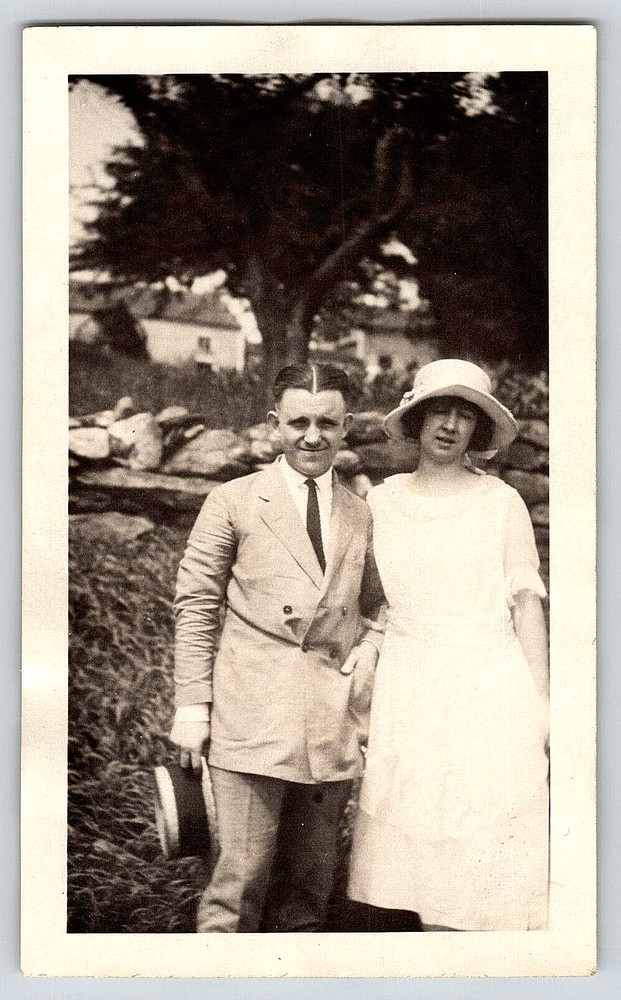 Vintage Photo Old Antique Picture Home Couple Woman Lady Dress Man Suit Coat Hat