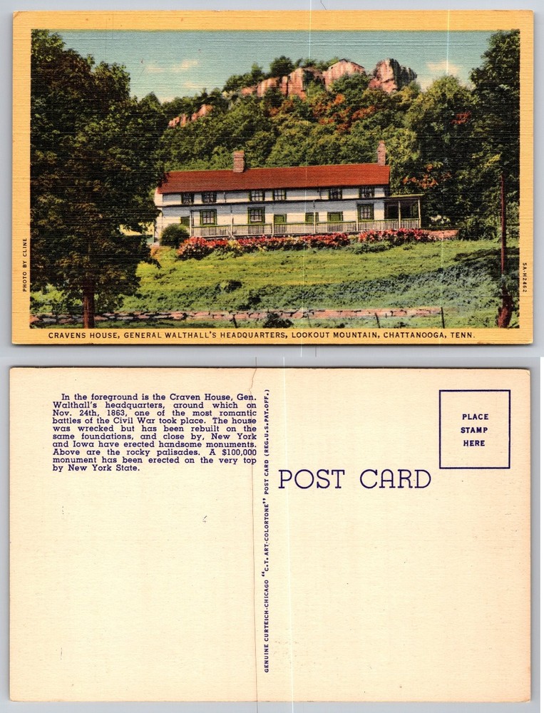 Craven House Lookout Mountain Chattanooga, TN Civil War Curteich Postcard
