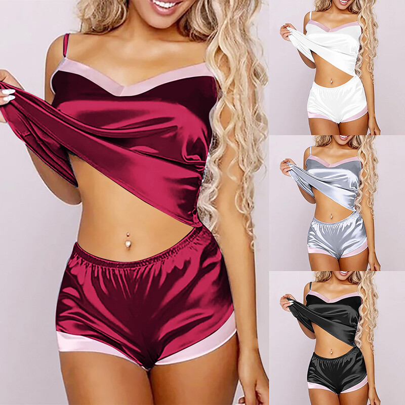 Ladies Mini Dress Lace Pajama 2Pc Sets Sleepwear Underwear Cami Top Vest Short❀