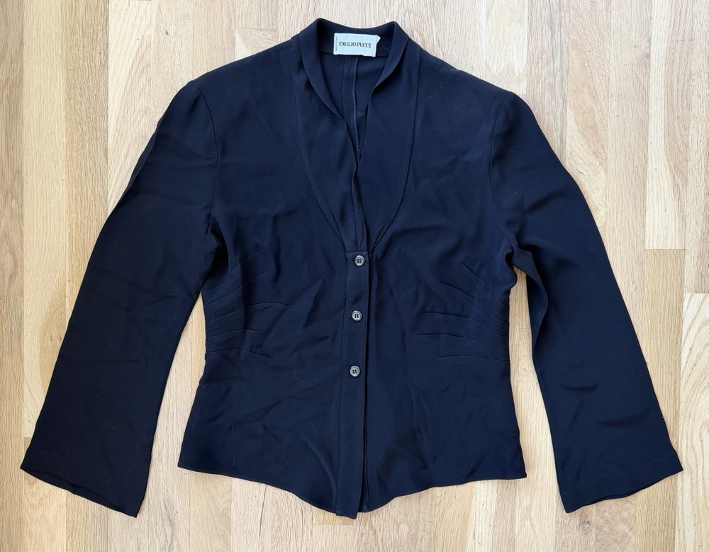 Vintage Emilio Pucci Women's Black 100% Silk Long Sleeve Blouse Shirt Size M
