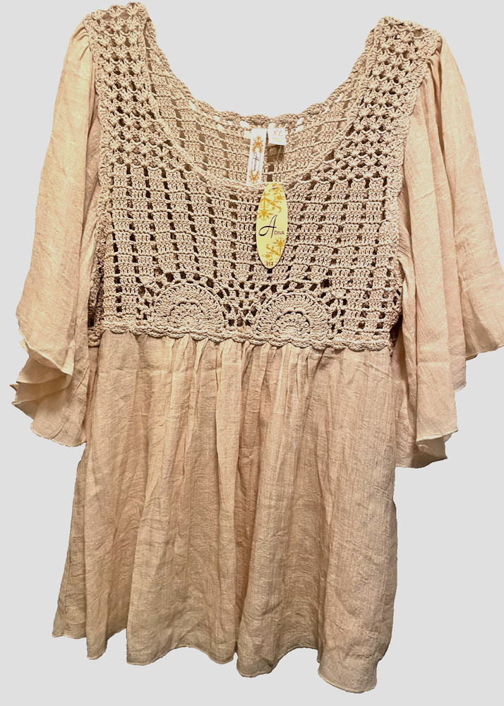 Adiva - Peasant-Boho Cream Crochet-Lace Flutter Blouse - Misses' Size Xl - Nwt