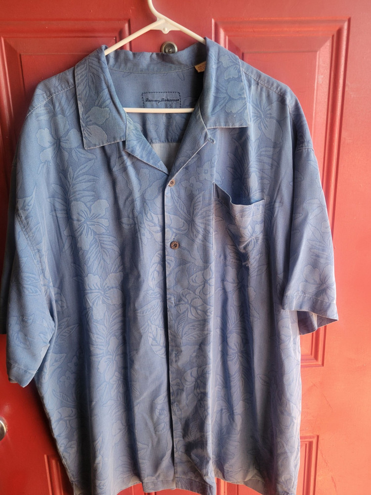 Tommy Bahama Men's Silk Blue Floral Short Sleeve Button-Up Shirt XXL