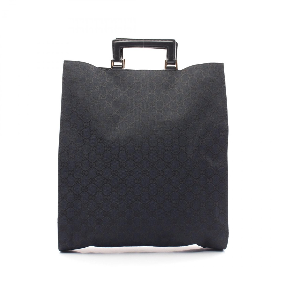 GUCCI GG Canvas Tote Bag in Black with Leather Trim for Women Pre-Owned