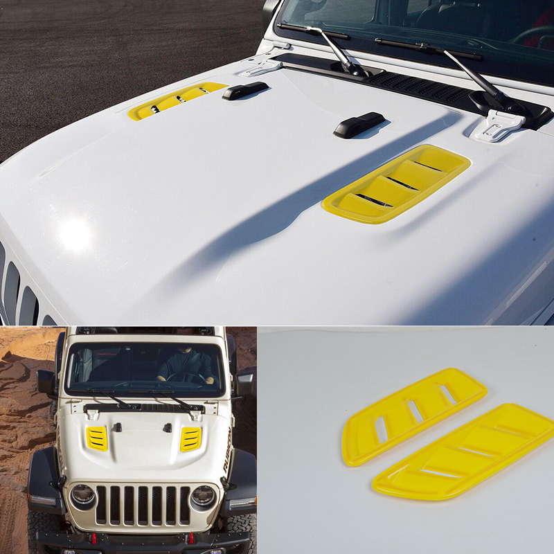 yellow ABS Hood Scoop Air Vent Cover Trim Bezel 2x For Jeep Wrangler JL 2018-23