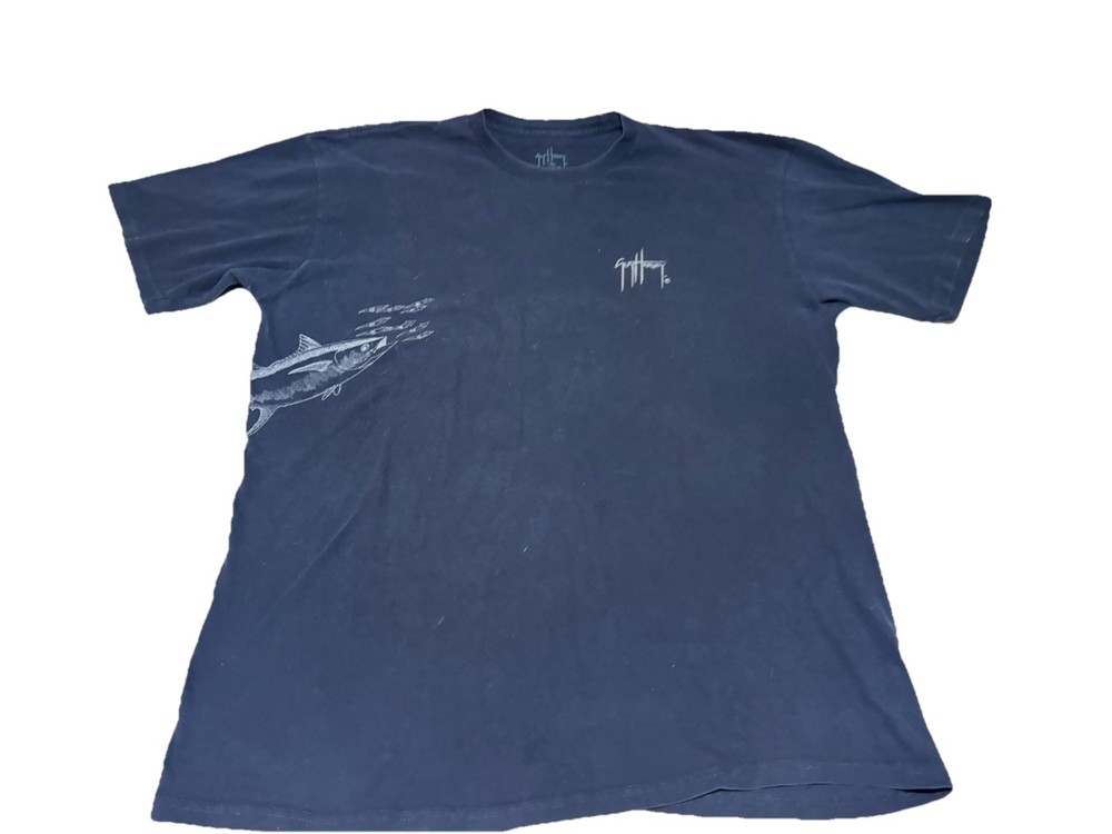 Guy Harvey Shirt Mens XL Black Tuna Fish Bluewater Graphic Tee Fishing Ocean