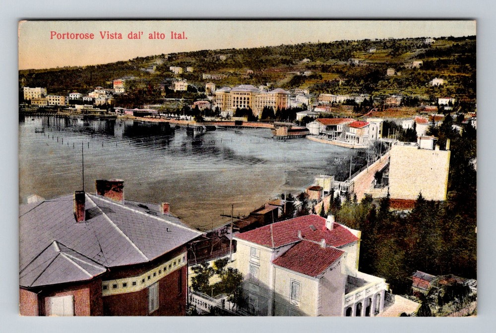 Slovenia- Portorose Elevated City And Harbor View Old PC Postal Vintage Postcard