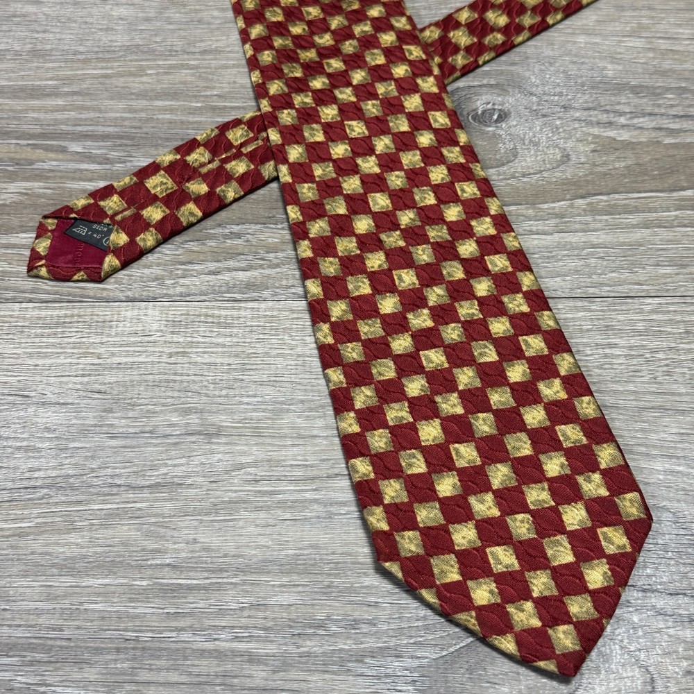 Ermenegildo Zegna Neck Tie Handmade Luxury 100% Silk Red Gold