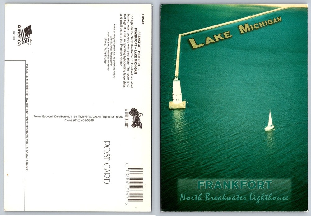 Frankfort North Breakwater Lighthouse Lake Michigan Aerial Postcard
