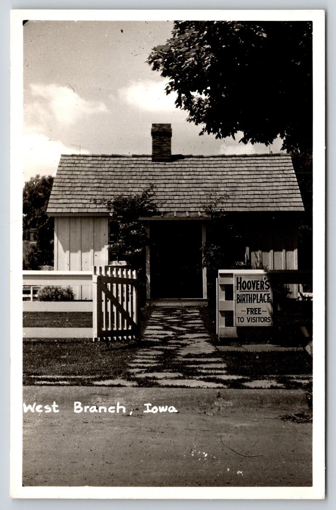 Real Photo Postcard~West Branch Iowa~Hoovers Birthplace Home Street View~RPPC