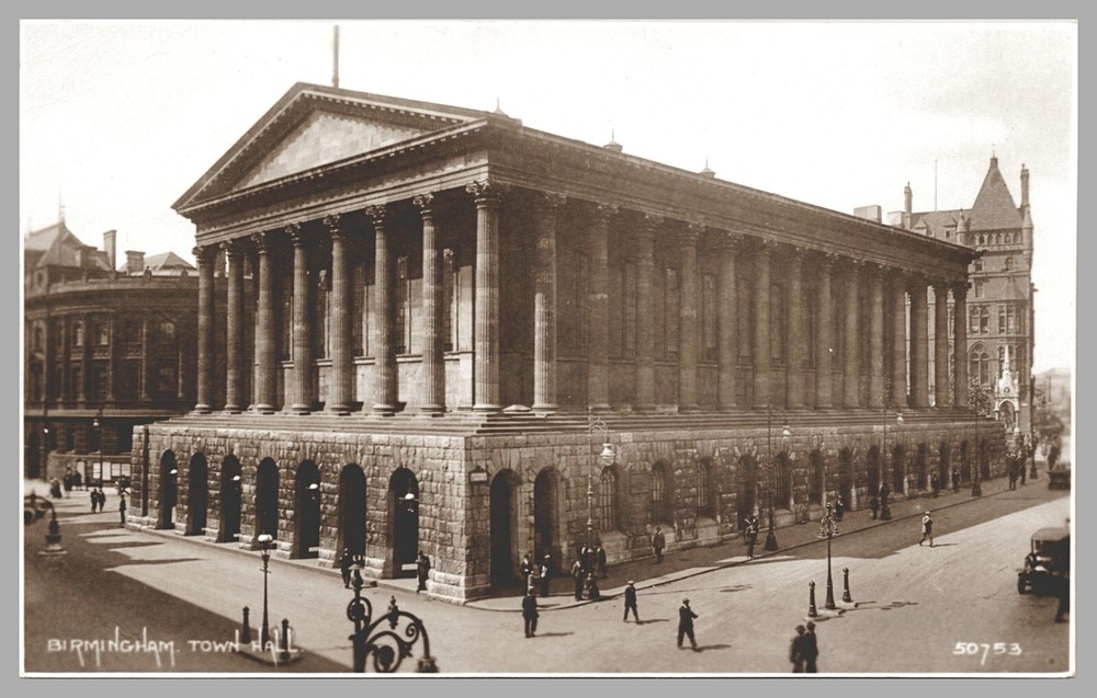 Birmingham Town Hall England Street View c1910 UNP RPPC Postcard