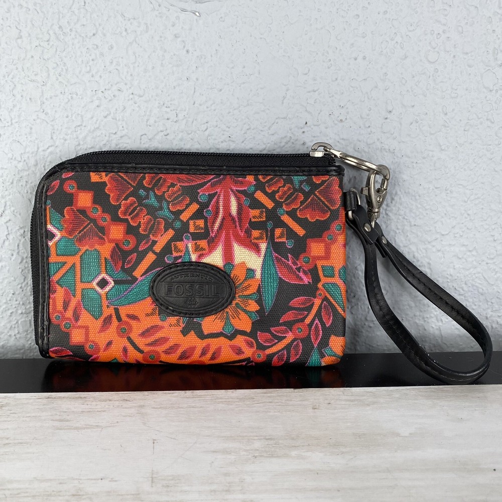 Fossil Key Per Multi Colored Zip Around Wristlet Wallet Clutch 6.5