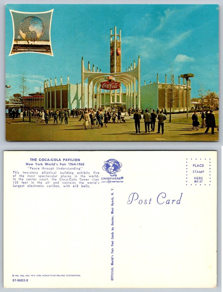 1964 NY World's Fair Coca-Cola Pavilion Unisphere Dexter Postcard