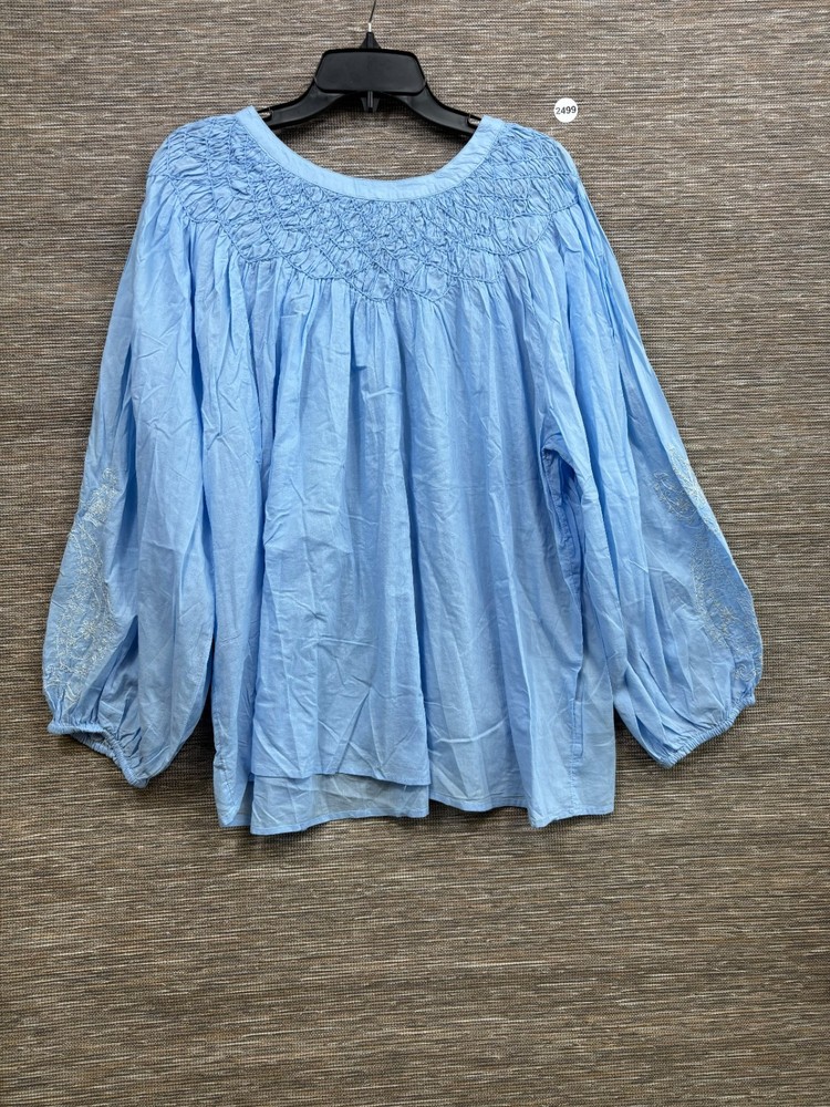 LOGO Lavish by Lori Goldstein Balloon Sleeve Smocked Blouse Size 2X Bluebell NEW