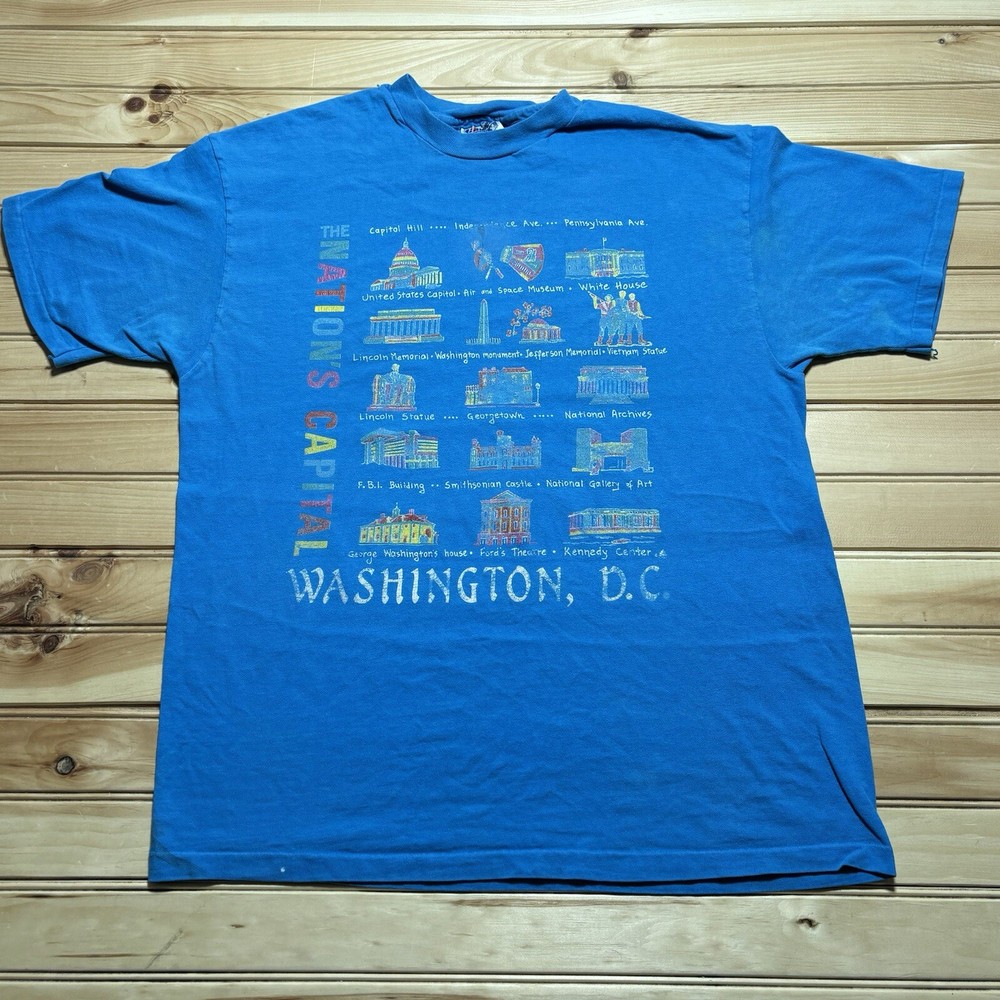 Vintage 90s Washington DC National Capitol Tourist Landmarks Shirt Size Large