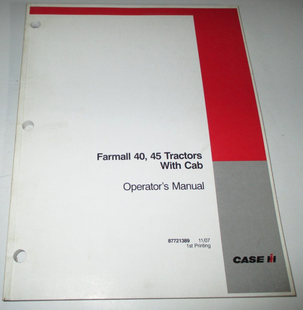 Case IH Farmall 40 & 45 Tractor w/Cab Operators Maintenance Manual ORIGINAL! CIH