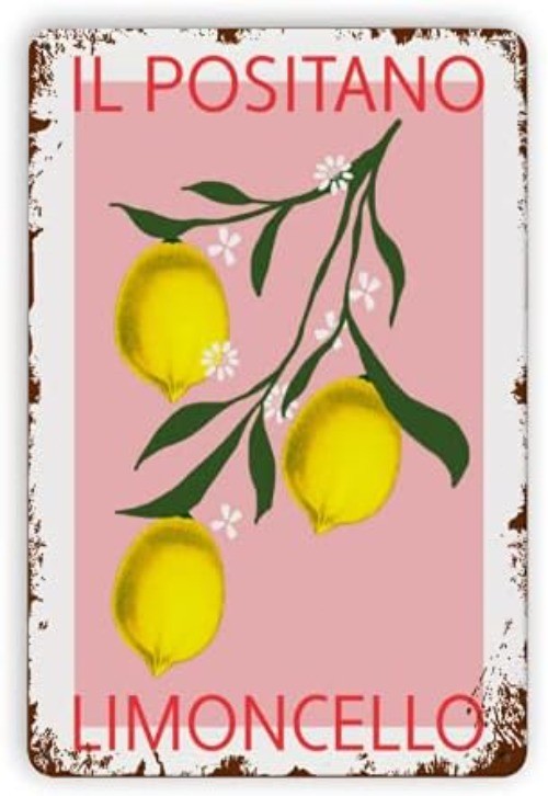 Tin Metal Sign Lemon Wall Art Positano Poster Lemons Wall Decor 8x12