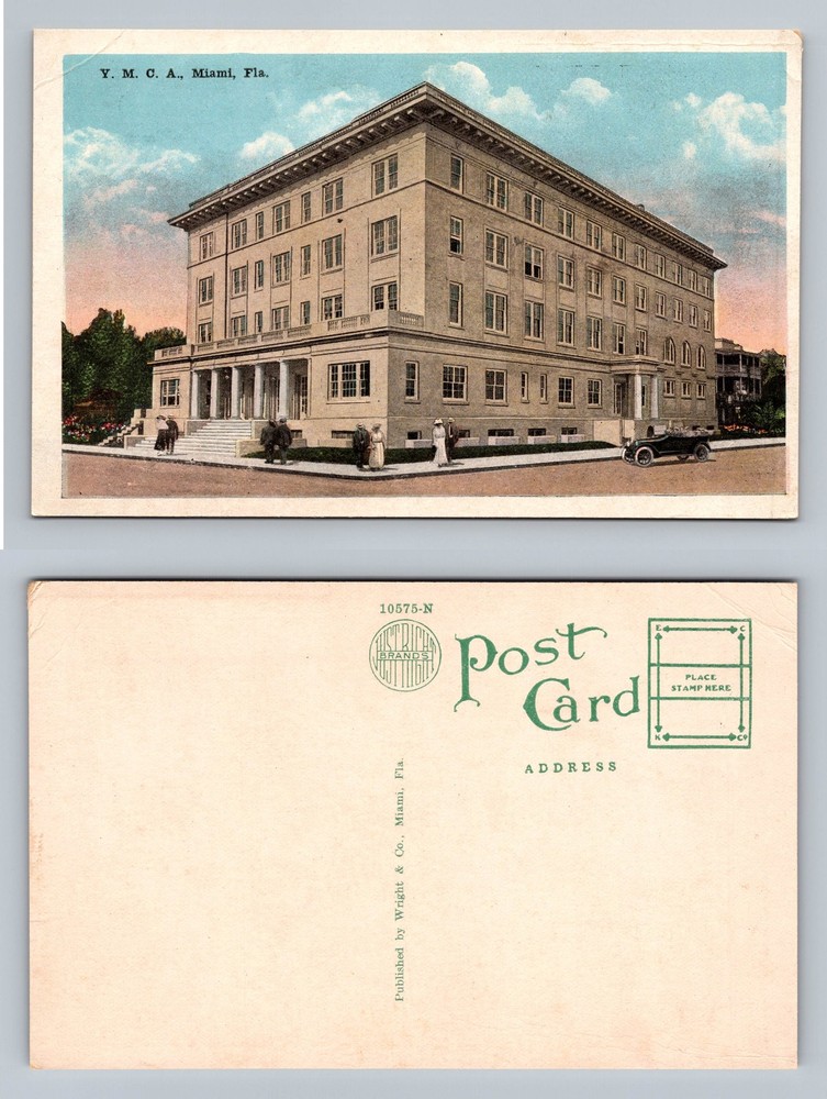 Miami, FL-Florida, YMCA Building Street View Early Auto, Vintage Postcard