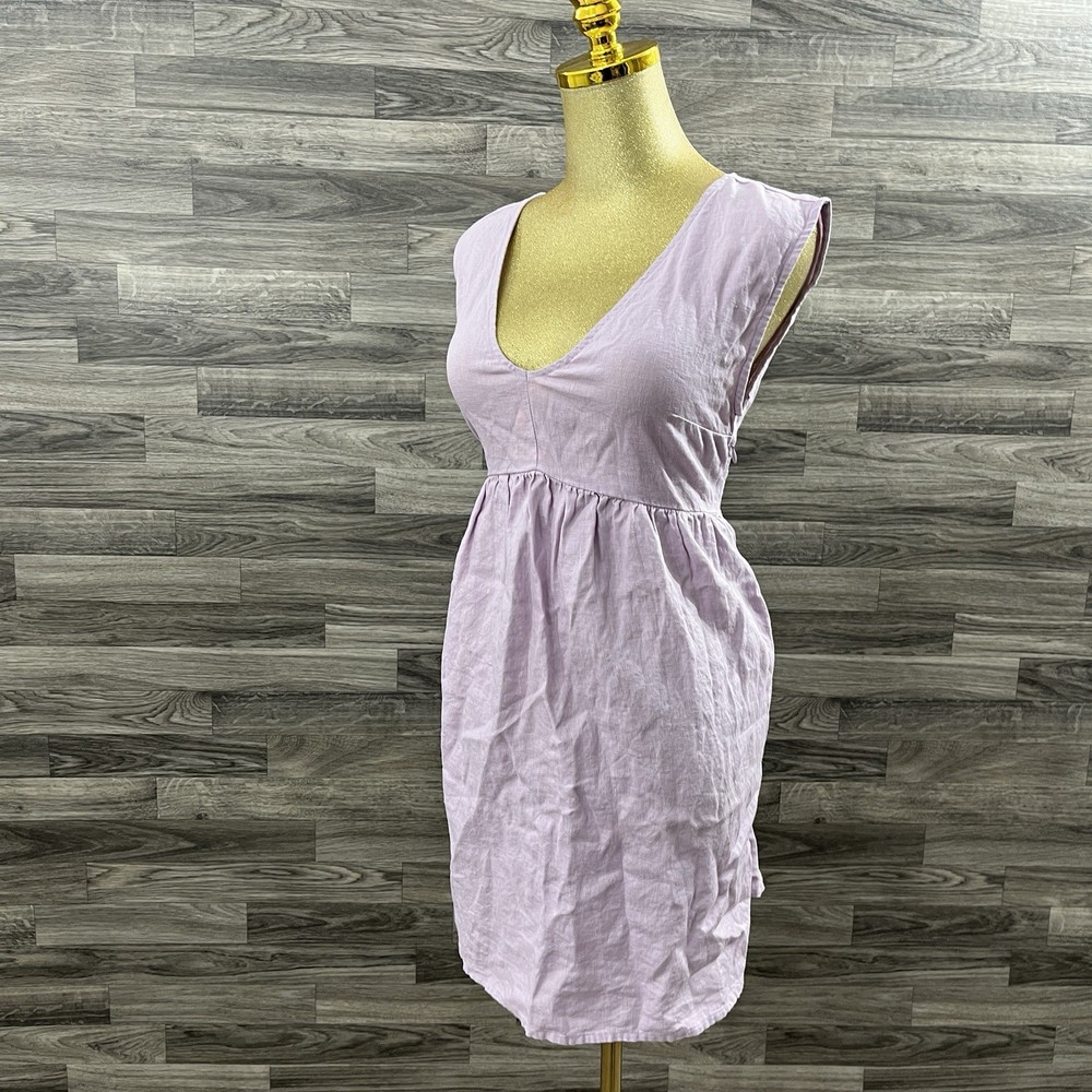 Madewell 100% Linen Sleeveless Mini Dress XS Light Purple Lilac V-Neck