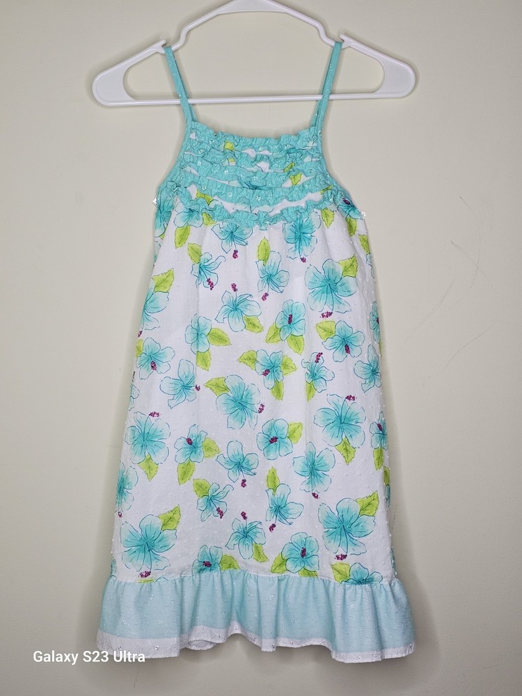 Penelope Mack Girls Floral Sundress Size 10 Blue Green White Sleeveless