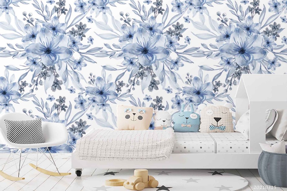 3D Blue Flowers Watercolor Pattern Wall Murals Wallpaper Murals Wall Sticker