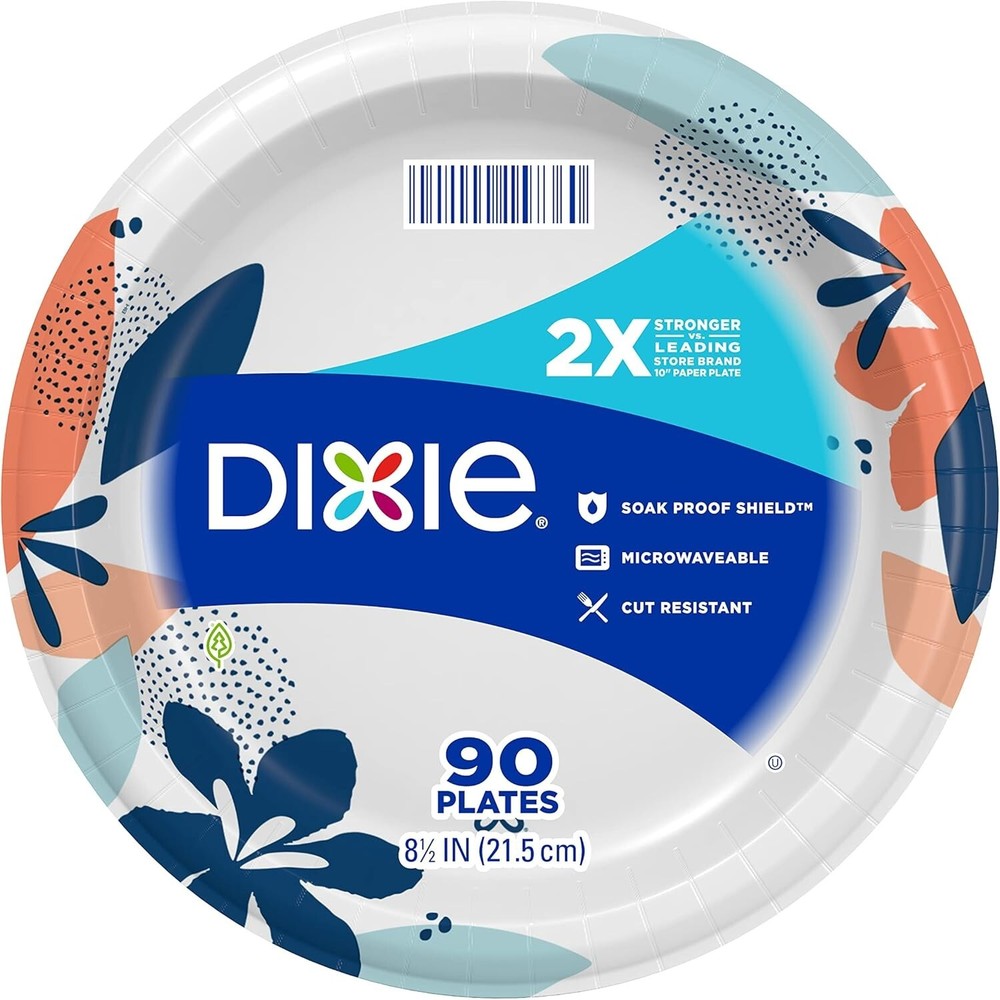 Dixie Medium Paper Plates, 8.5 Inch, 90 Count, 2X Stronger*, Microwave-Safe,