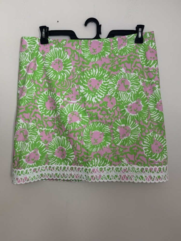 Lilly Pulitzer Sunnyside Lion Print Crochet Trim Mini Skirt Women’s Size 14