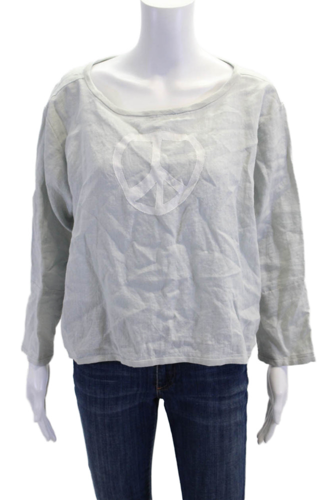 Diane Ness Womens Linen Long Sleeve Round Neck Blouse Solid Blue Size LFree Shipping in US $100+ Orders | $6.95 Orders Below