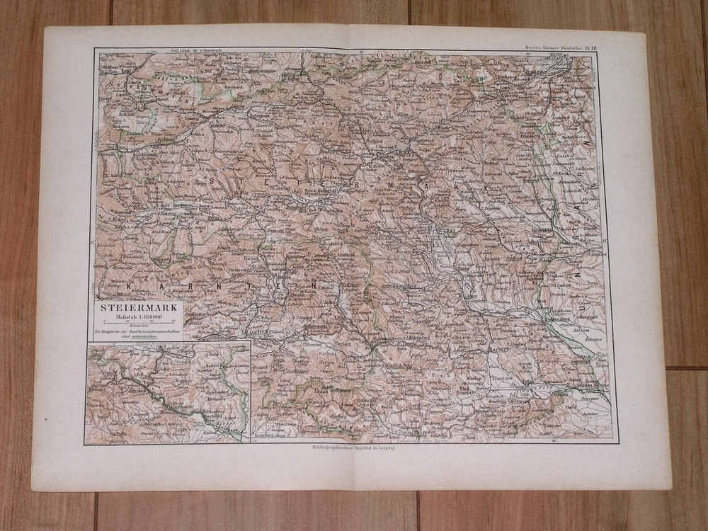 1892 Original Antique Map Of Steiermark Styria Graz / Austria