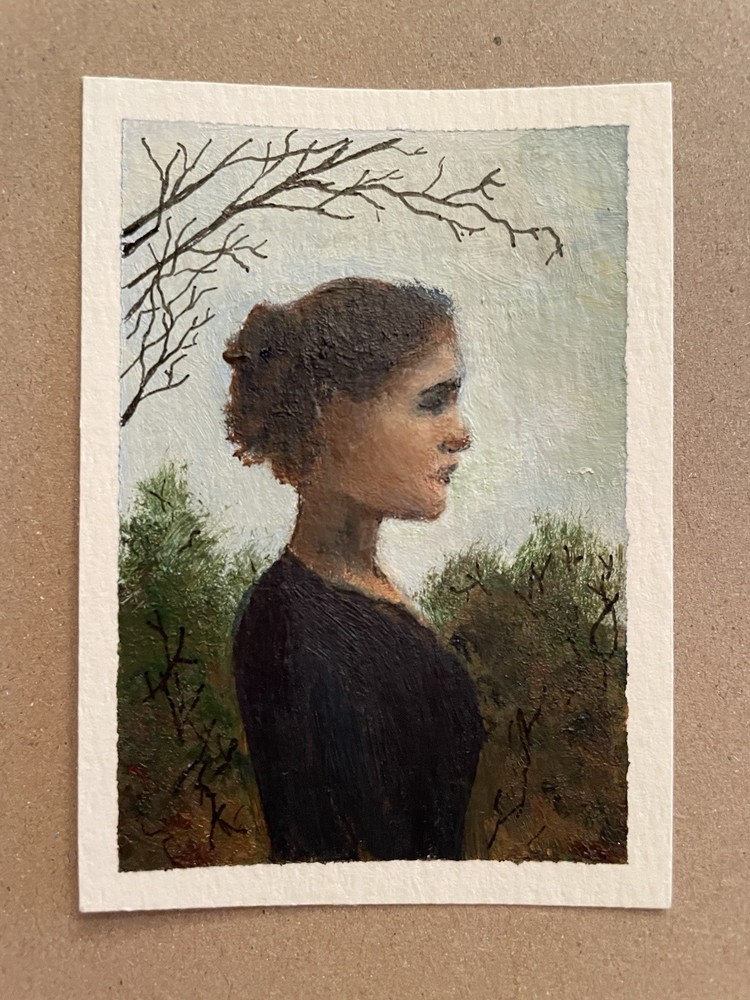 ACEO Woman Nature Landscape Mood Sky Original Mixed Media Signed Emily Daley