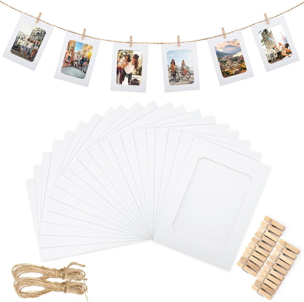30Pcs Paper Picture Frames,4X6 Inch White Cardboard Photo Frames with Wooden Cli