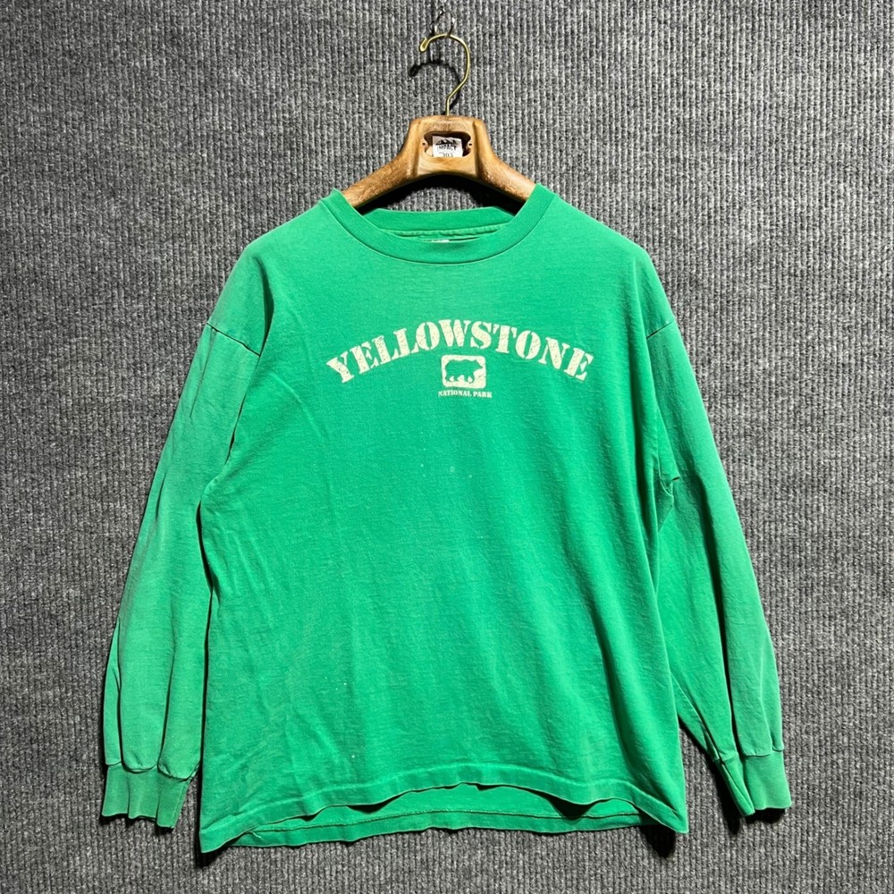 Vintage Yellowstone National Park Long Sleeve T Shirt Mens XL Green Made in USA