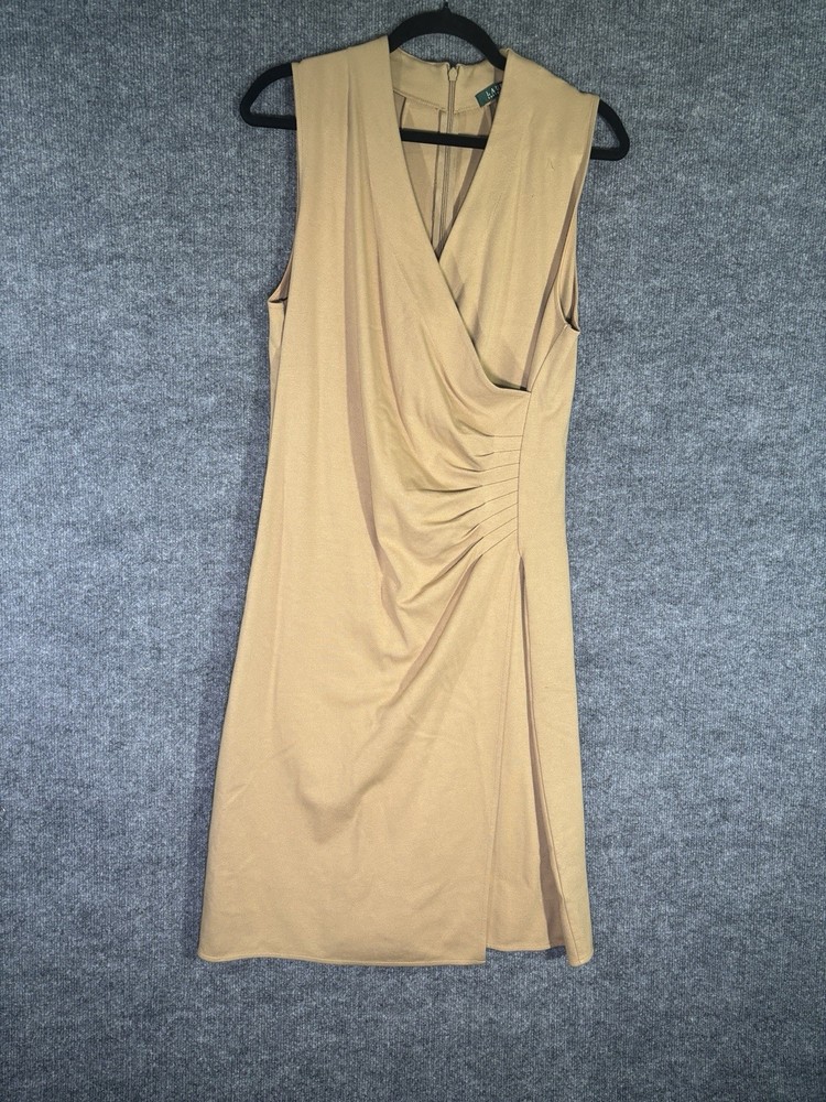 LAUREN Ralph Lauren Womens Size LARGE Wrap Ruched Side Sleeveless Dress