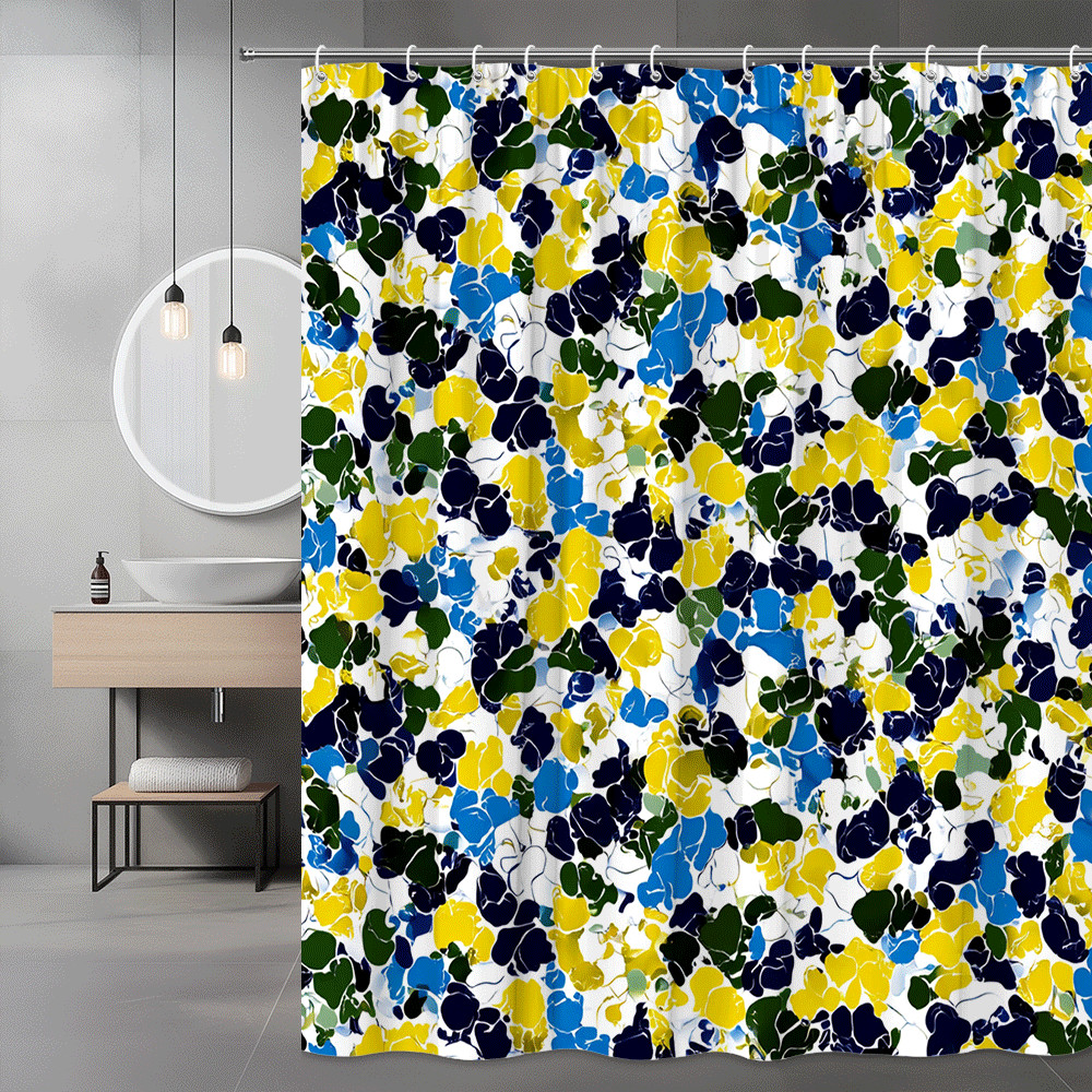 Blue Yellow Green Abstract Floral Shower Curtain