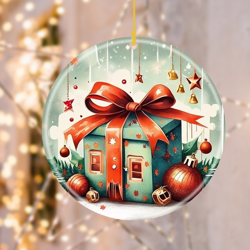 Custom Text Name personalized Image Ceramic Seasonal Ornament Christmas Accent-image