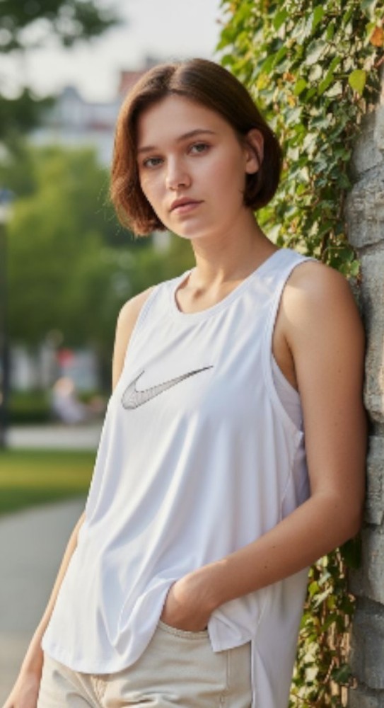 NIKE DRI-FIT Kids' Training Tank Top DH5215-100 White Black Swoosh Youth L