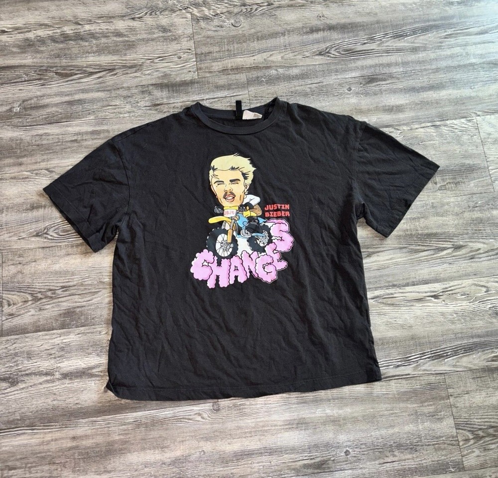 Justin Bieber Tee T-Shirt Changes Dirtbike 2020 Black Logo Pop Music Medium
