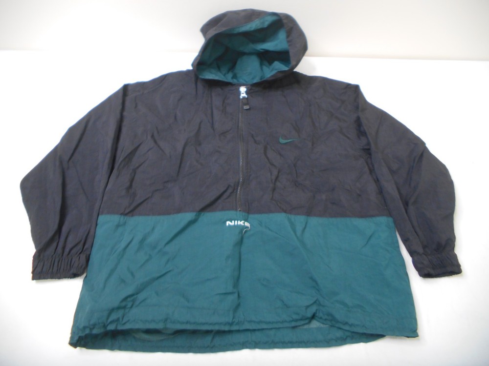 VTG 90s Nike Galf Zip Nylon Windbreaker Hooded Jacket Green Black Spell Out L