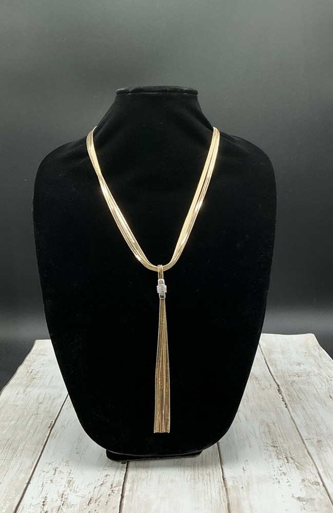Chico’s Vintage Elegant Gold Tone Multi-Chain Long Tassel Rhinestone Necklace