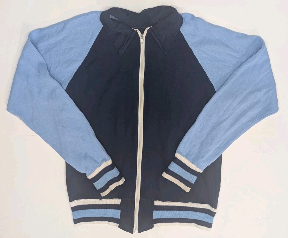 Vintage 70s Sportswear Jacket Mens XL Track Suit Blue Tennis Running Acrylic