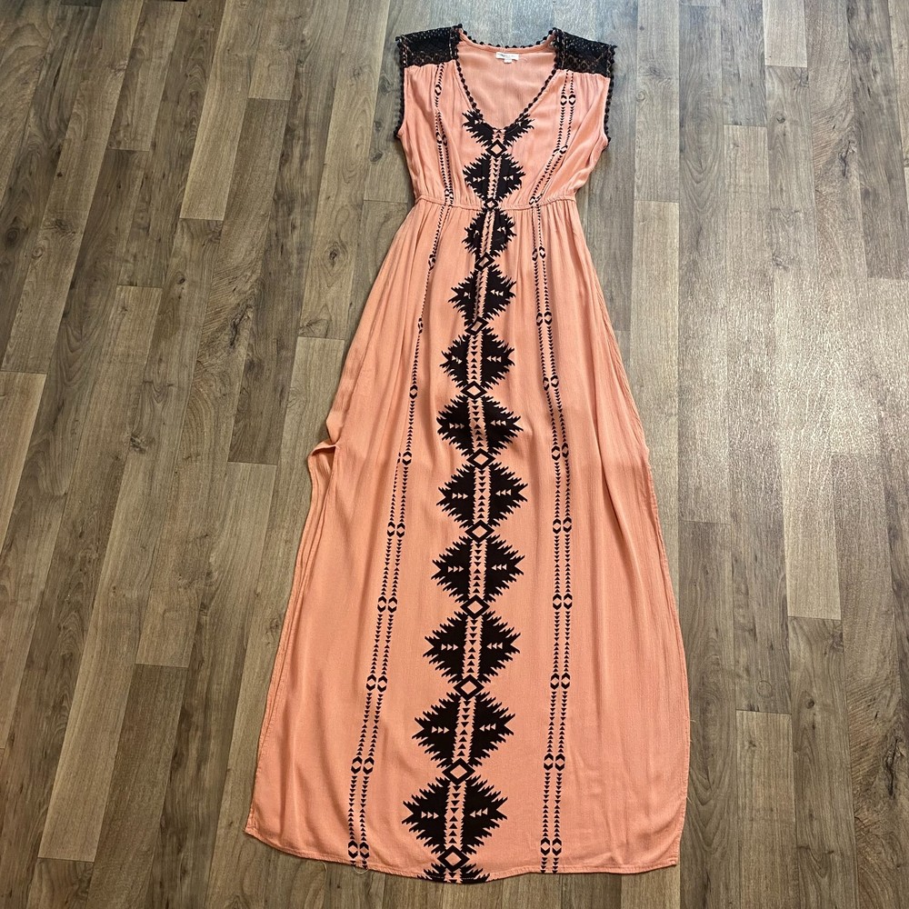 Skylar & Jade Dress Small Peach Boho Sleeveless Maxi Coastal