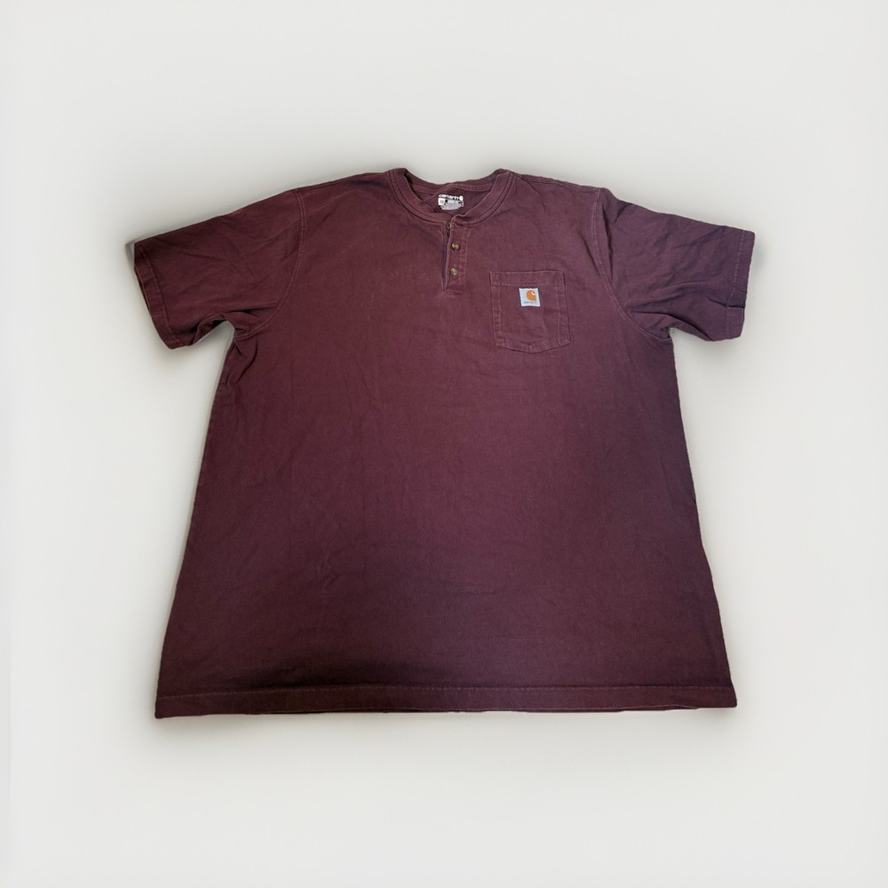 Carhartt Henley Shirt Mens 2XL Burgundy Good Original Fit Short Sleeve Pocket