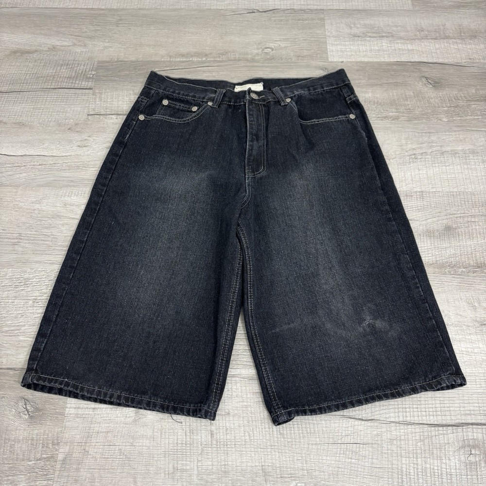 Y2K Brooklyn Xpress Black Denim Baggy Shorts Wide Leg Grunge Mens Size 36